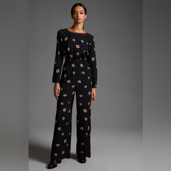 Anthropologie Pants - Anthropologie Farm Rio Long-Sleeve Floral Cutout Jumpsuit